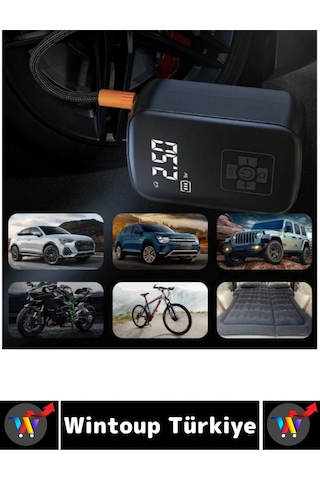 Premium Araba Motosiklet Bisiklet Şişme Yatak Dijital Led Ekranlı Şarjlı Hava Kompresörü 6 Parça