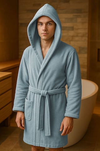 Genç Kız / Erkek Çocuk Kapşonlu Garson Boy Kadife Bornoz %100 Pamuklu Gri