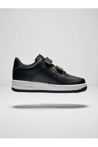 Çocuk Cilt Cırt Cırtlı Siyah Sneaker Premium Kalite, Hafif ... Beyaz - Siyah