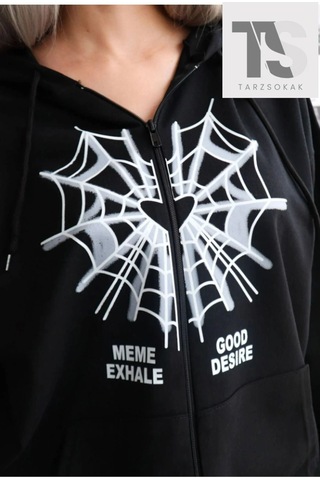 Adrift Örümcek Ağ Desire Sweatshirt Fermuarlı Hırka Siyah