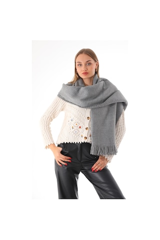 Çift Taraflı Yumuşak Dokulu Gri Şal Atkı Gri