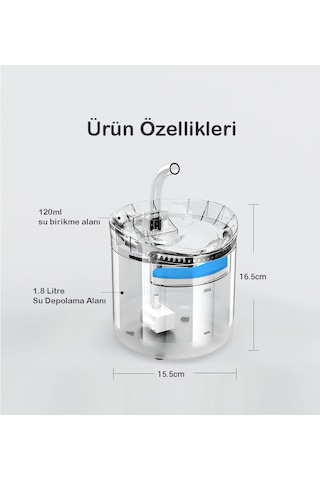 Techtic Kedi Köpek İçin Sessiz Su Çeşmesi Otomatik Su Pınarı Usb