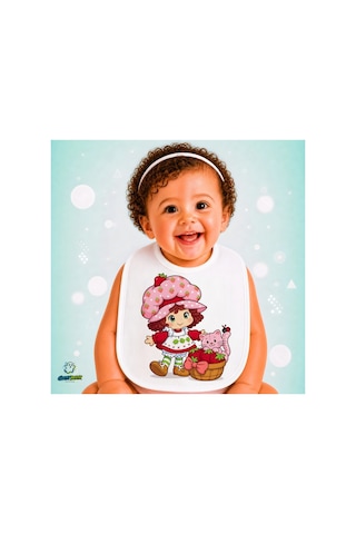 Çilek Kız Keten Bebek Mama Önlüğü Yumuşak - Emici - Yıkanabilir - Özel Tasarım P040 Çok Renkli