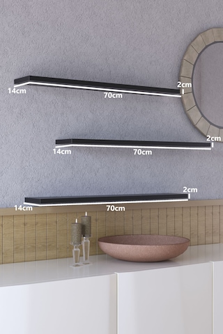 Yankı-BYEG 3lü 70 cm Mat Siyah Mdf Duvar Rafı Kitaplık
