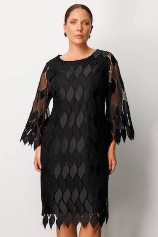 Moda İlgi Kadın Büyük Beden Ön Kısım Güpür Dantelli Elbise 0006 Siyah Siyah