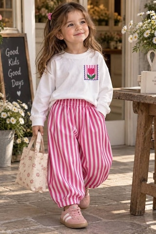 Defy Kız Çocuk Çiçek Baskılı Penye Ve Pantolon Takım Pembe