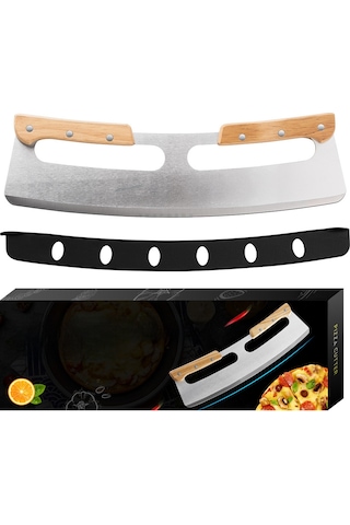 Youmex Çift Kollü Ahşap Saplı Yarıçaplı Pizza Dilimi, Paslanmaz Çelik Bıçak Ve Korumalı Kılıf İle Verimli Kesim Diğer