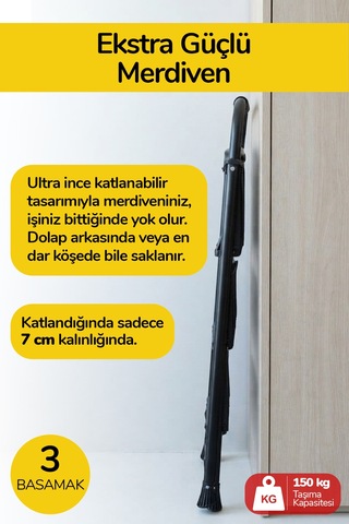 İronika 3 Basamaklı Katlanır Metal Merdiven Sağlam Gövde Dekoratif Geniş Basamaklı Ev & İş Merdiveni