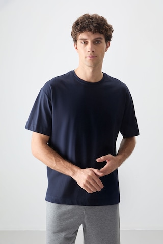Air Jones Tommy Life Lacivert %100 Pamuk Kalın Yumuşak Dokulu Oversize Fit Basic Erkek T-shirt - 88353 Lacivert