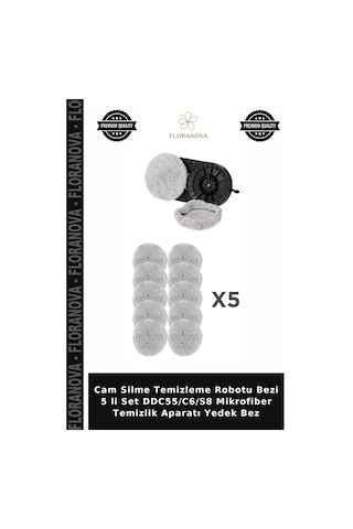 Cam Silme Temizleme Robotu Bezi 5 Li Set Ddc55/c6/s8 Mikrofiber Temizlik Aparatı Yedek Bez