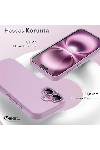 Apple iPhone Uyumlu Kılıf İnce Sıvı Silikon 3 Katmanlı Tam Kaplamalı Yumuşak Jel Kauçuk Kılıf Kapak, Mat Lila Apple iPhone Uyumlu 16 Diğer