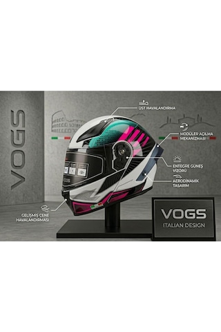 Ws-210 Güneş Vizörlü Çene Açılır Kask Beyaz-yeşil Turuncu Şeffaf Vizörlü İtaly Dizany Çok Renkli