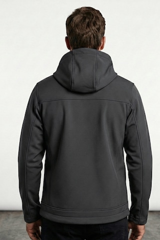 Erkek Mont İçi Polarlı Softshell Mont Su Ve Rüzgar Geçirmez Kapüşonlu Spor Mont Füme
