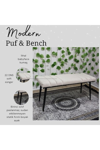 Özcan Metal Siyah Metal Ayaklı Metal Kasalı Bench Mutfak Salon Antre Yatak Odası Balkon Puf Bank Krembeyaz