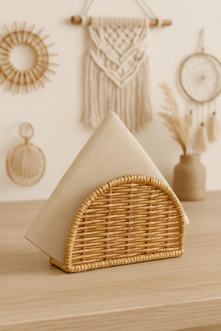 Rattan Oval Hasır Peçetelik Kahverengi