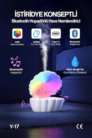 İstiridye Hava Nemlendirici Bluetooth Hoparlör & Geri Akışlı Su Damlama Sistemi
