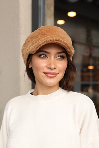 Kadın Peluş Kaptan Denizci Şapka Rkş-05 Camel Camel