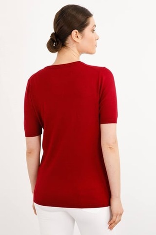 Desen Minimalist Oversize Yuvarlak Yaka Kısa Kol Kadın Bluz - Günlük & Şık Vişne