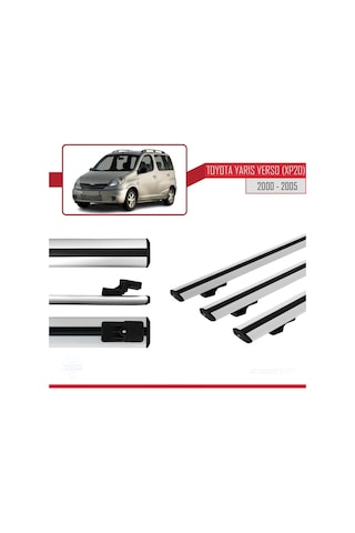 Toyota Yaris Verso Xp20 2000-2005 Arası İle Uyumlu Basic Model Ara Atkı Tavan Barı Gri 3 Adet
