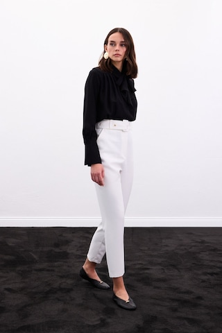 Sateen Kemerli Pantolon - Ekru-136910 Ekru