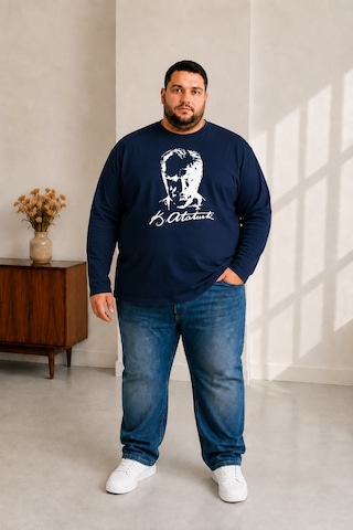 Sngl Tekstil Erkek Büyük Beden Uzun Kollu Atatürk Baskılı T-shirt 3xl 4xl 5xl 6xl 7xl 8xl 9xl Lacivert
