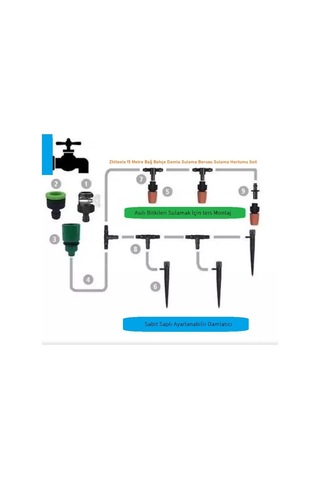 Zhltools 15 Metre Bağ Bahçe Damla Sulama Borusu Sulama Hortumu Seti
