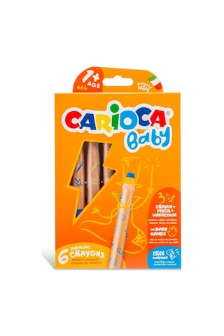 Carioca 3in1 Jumbo Bebek Ahşap Gövdeli Boya Kalemi 6'lı ve Kalemtraş