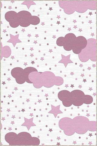 Pembe Kaymaz Tabanlı Yıkanabilir Bulutlu Bebek Halısı Kd026n11
