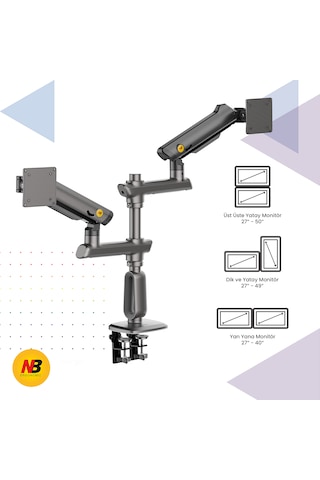 North Bayou D9c 27-50 İnch Çift Kol 2-20 Kg Vesa Uyumlu Profesyonel Monitör Standı