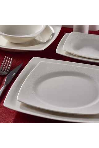 Güral Caroline 62 Parça Kare Yemek Takımı Platin File YT4981