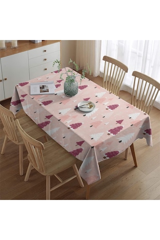 Noel Desenli Dikdörtgen Masa Örtüsü 60x84 İnç, Su Geçirmez Ve Leke Tutmaz Noel Ağacı Kar