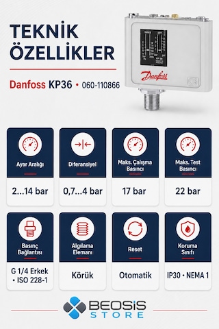 Danfoss 060-110866 Kp36 2/14 Bar Presostat