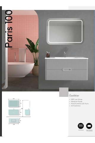 Evros Paris 100 cm Banyo Dolabı Beyaz