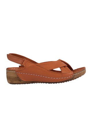 Napa Shoes Hakiki Deri Arka Bantlı Çapraz Rahat Taban Kadın Sandalet Napa-224 Taba