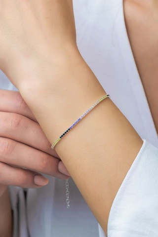 Azuris Silver Azuris Silver 925k Gümüş 1,5 Mm Renkli Su Yolu Bileklik Gümüş
