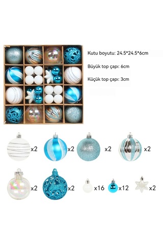 Noel Dekoratif Top Hediye Kutusu Seti R2-9 Mavi Ve Beyaz