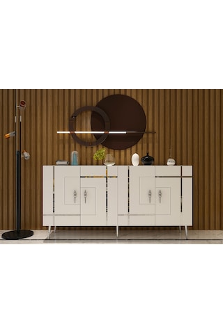 Honest Konsol Tv Sehpası Çok Amaçlı Dolap 150 Cm Beyaz Gümüş