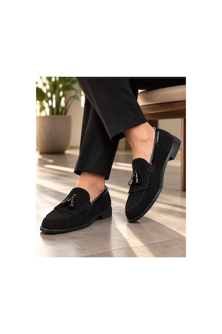 Yalçın Erkek Siyah Süet Parlak Detaylı Loafer Püsküllü Klasik Günlük Ayakkabı Siyah - 905434467 Siyah