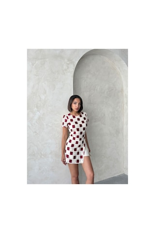 Verymoda Dantel Detaylı Kare Desen Şort Etek D2696 Taş Bordo