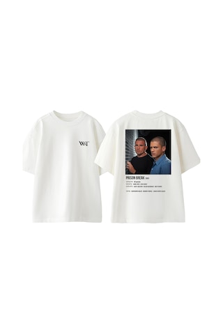 Thewert Prıson Break 4 Tasarım Sırt Baskılı Pamuk Beyaz Oversize T-shirt