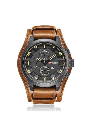 Curren Karien 8225 Erkek Büyük Kemer Spor Saati Avrupa Ve Amerika Saati Büyük Kadran Siyah Kabuk Kahverengi Kemer Çok Renkli