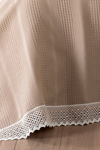 %100 Pamuk Çift Kişilik Kopanaki Dantelli Waffle Pike-210x230 Cm-kapuçino Petek Pike Cappuccıno Cappuccino