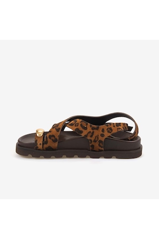 Kemal Tanca Hawen Angels Kadın 3cm Eva Taban Süet Sandalet 156-29 Leopar Süet