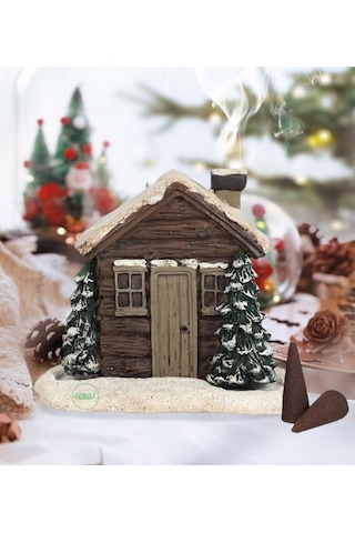 2 Adet Kar Efektli Ev Şeklindeki Yılbaşı Tema El Boyama Tütsülük