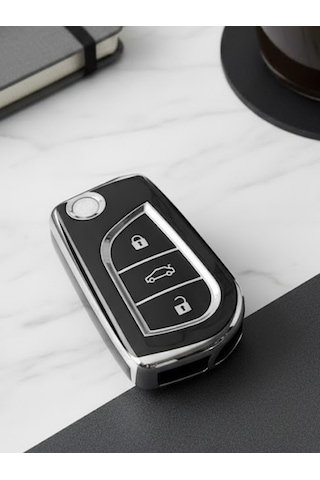 Toyota Corolla Auris Yaris Verso Avensis Aygo Hilux 3 Buton Nano Anahtar Kılıfı Siyah Gümüş