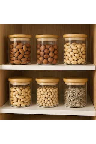 Borosilikat Baharatlık 500 Ml 6 Adet - 90 Mm X 100 Mm -bambu Kapaklı-sızdırmaz Silikonlu Beyaz