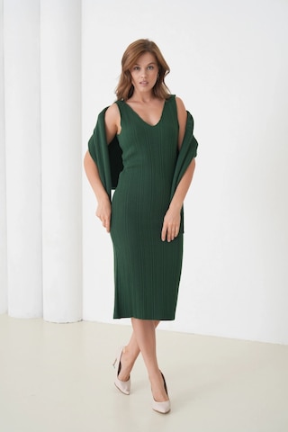 Kadın Bisiklet Yaka Dokulu Kazak Elbise İkili Triko Takım