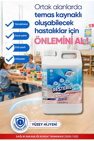 Resteril Alkolsüz Bebek - Çocuk Dezenfektan Yüzey Hijyen Spreyi 5 L