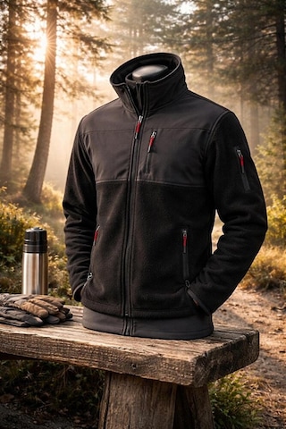 Vatan Tekstil Slim Fit Erkek Tam Fermuarlı Dik Yaka 4 Cepli Polar Softshell Garnili Siyah