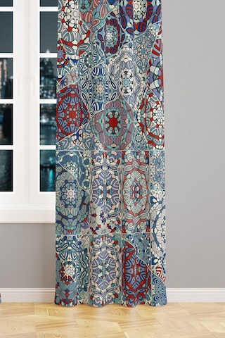 Mosque Tiles 1 Desenli Süet Oturma Odası Salon Fon Perde Ekstrafor Büzgü Tek Kanat Prd-1086 Çok Renkli